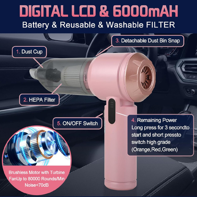 Cordless Car Vacuum – 26,000PA Powerful Suction (Brand New) - photo 5