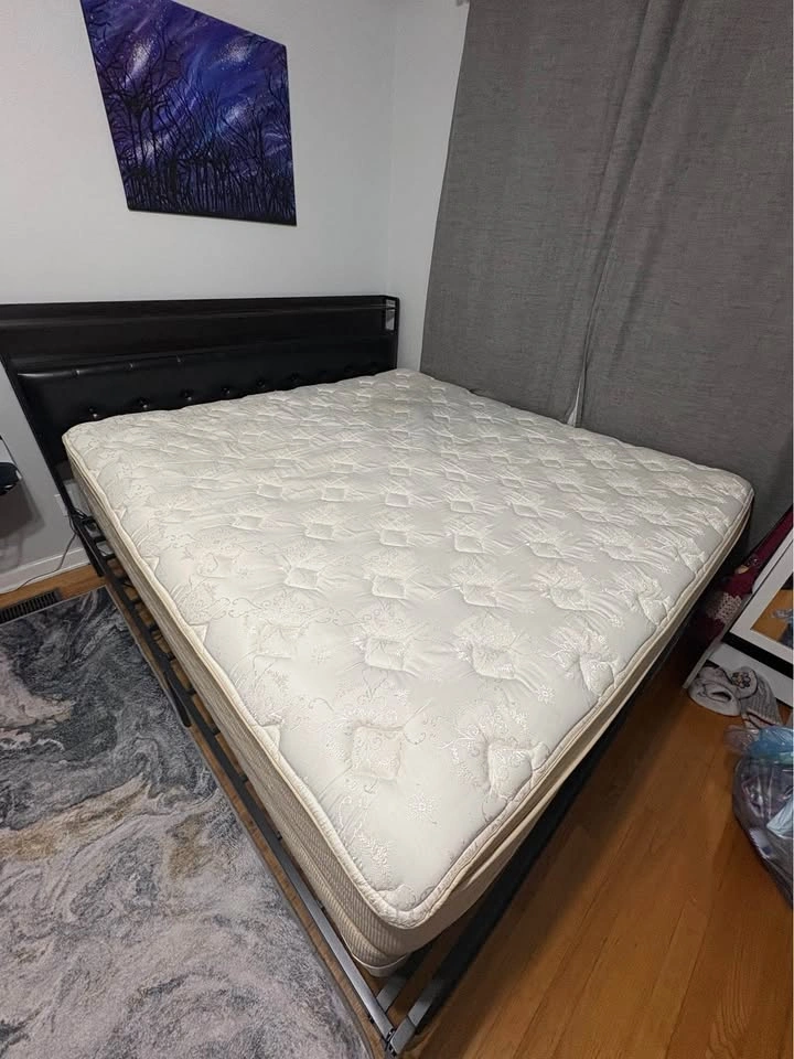 Queen Mattress with Black Metal Bed Frame and Tufted Headboard - photo 2