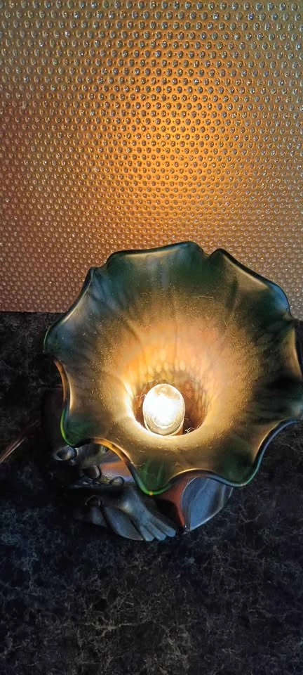 Frog Tulip Tiffany Lamp Brass Blown Glass Vintage Rare - photo 5