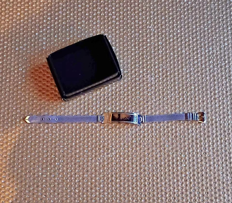 Vintage ID Bracelet Stainless Steel Rope Look w Box 80s
