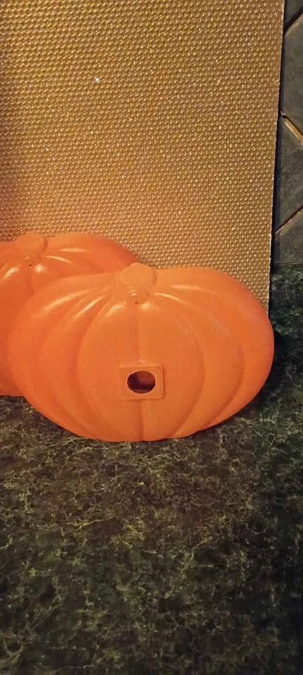 Vintage Pumpkin Jack O Lantern Hanging Blow Molds Pair 80s - photo 5