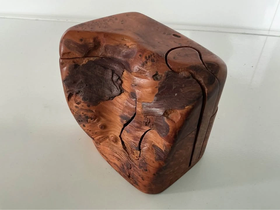 Vintage Carved Burl Wood Puzzle Box Set with Mini Safari Animals - photo 2