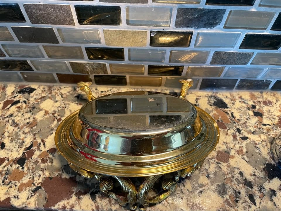 Vintage Gilded Brass Dolphin Soap Dish / Vanity Tray - photo 3