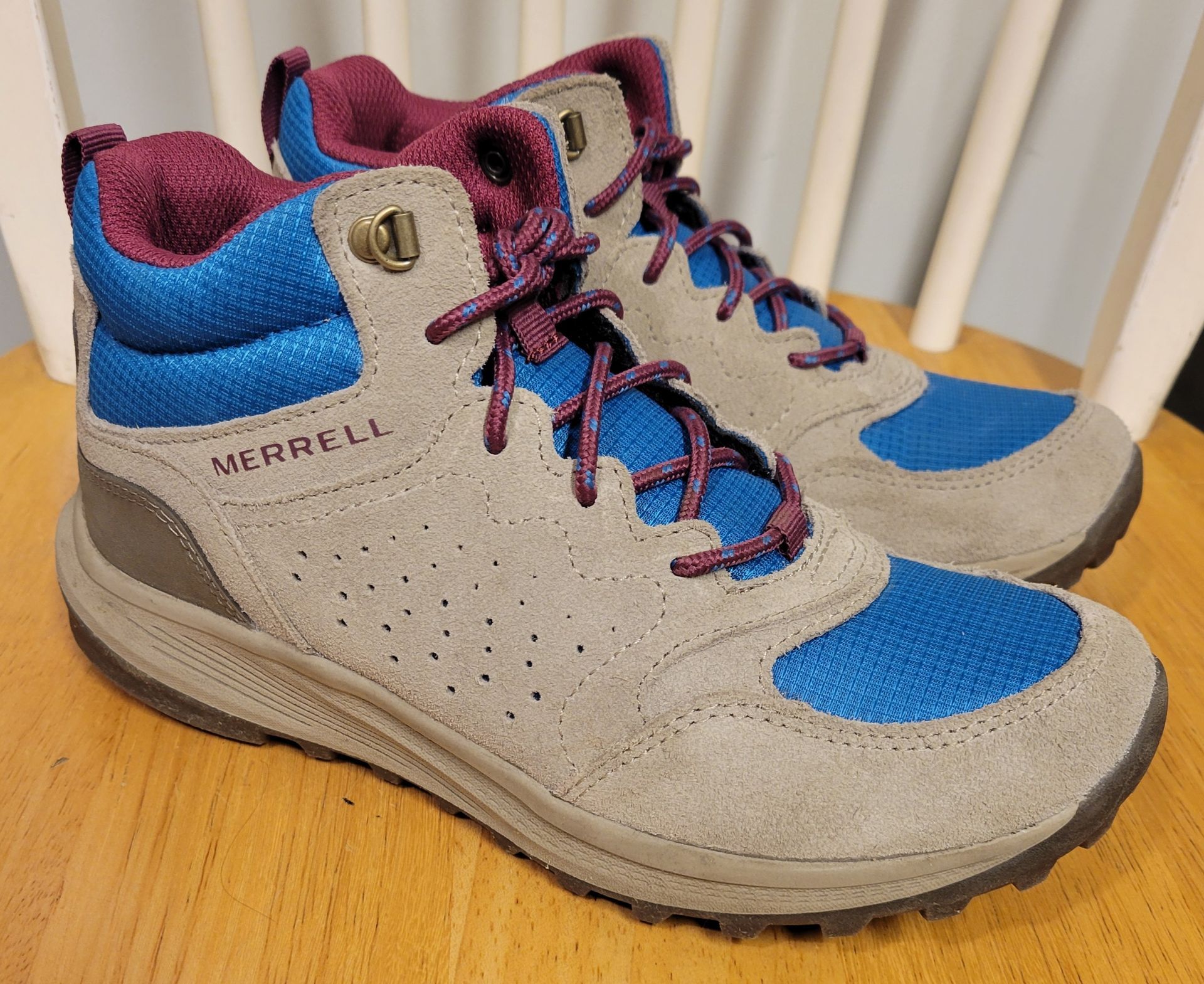 Merrell Unisex Kids Notch Mid Hiking Boots Taupe/Blue Size 4 / N