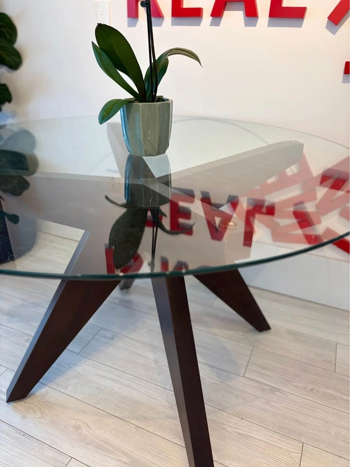 GORGEOUS SOLID WOOD MCM DINING TABLE WITH GLASS TOP! - photo 2