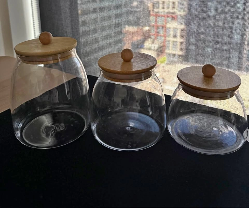 Set of 3 Glass Canisters with Bamboo Lids