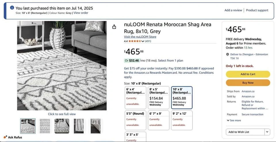 nuLOOM Renata Moroccan Shag Area Rug, 8x10, Grey + Rug Pad