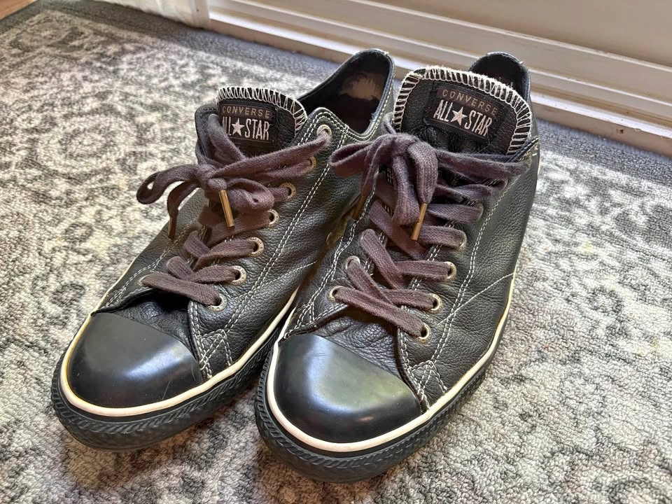 Size 11.5 Converse All Star Black Leather Low-Top Sneakers