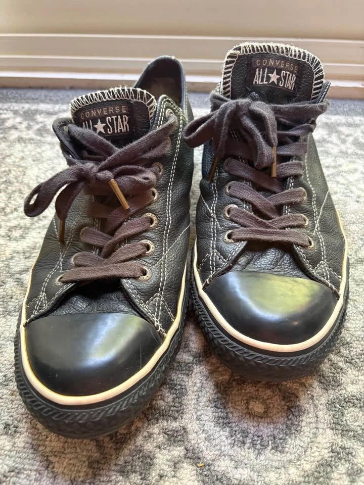 Size 11.5 Converse All Star Black Leather Low-Top Sneakers - photo 5
