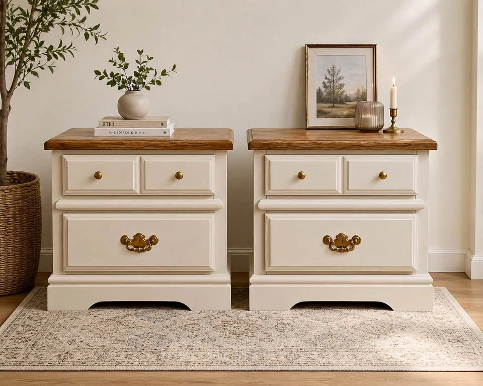 Vintage Oak Nightstands, Set of 2