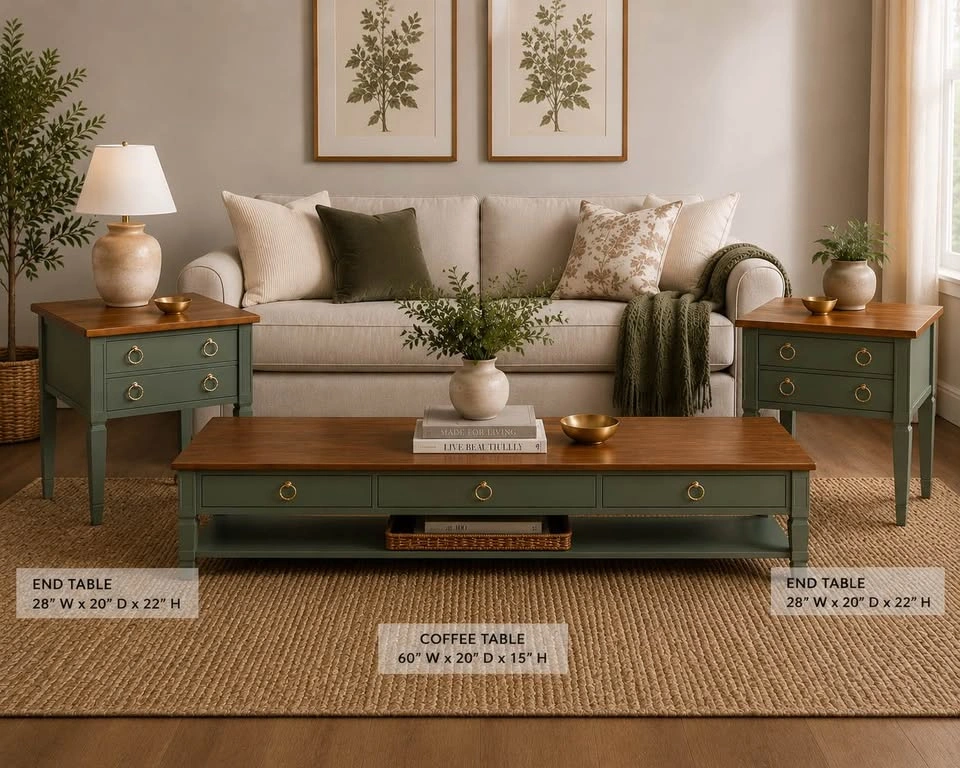 Beautifully Refinished Wooden 3-Piece Coffee & Side Table Set - photo 4