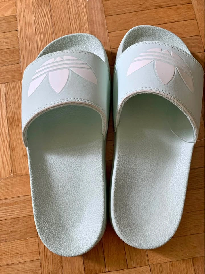 Adidas light green slides (6)