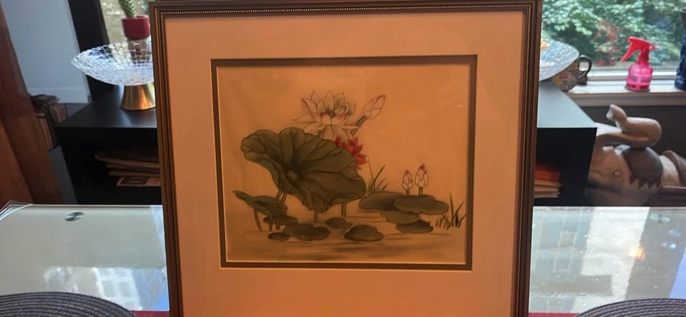 Vintage Chinese hand painted silk art set framed - photo 3
