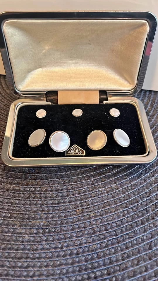 Vintage tuxedo stud + cufflink set with mother-of-pearl