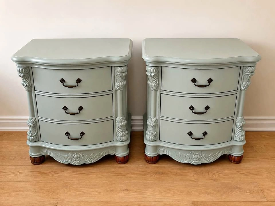 Pair (2) of Solid Wood Bombay Style Nightstands | Refinished