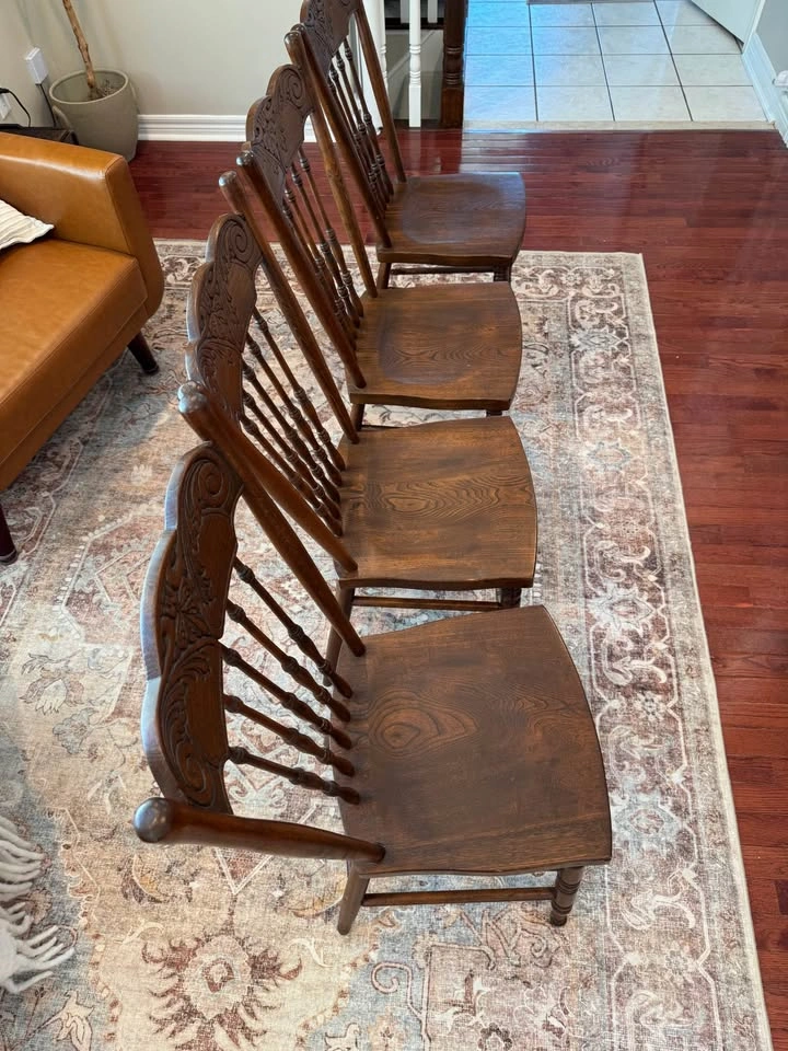 Set of 4 Vintage Pressed Back Oak Dining Chairs - photo 2
