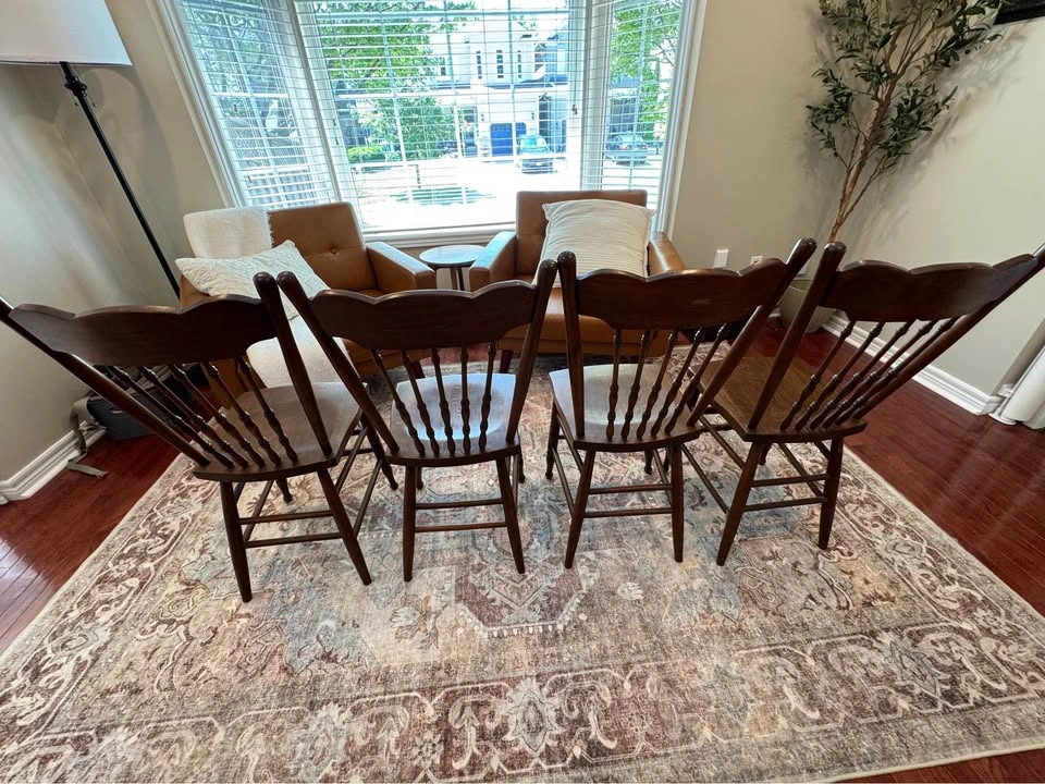 Set of 4 Vintage Pressed Back Oak Dining Chairs - photo 3