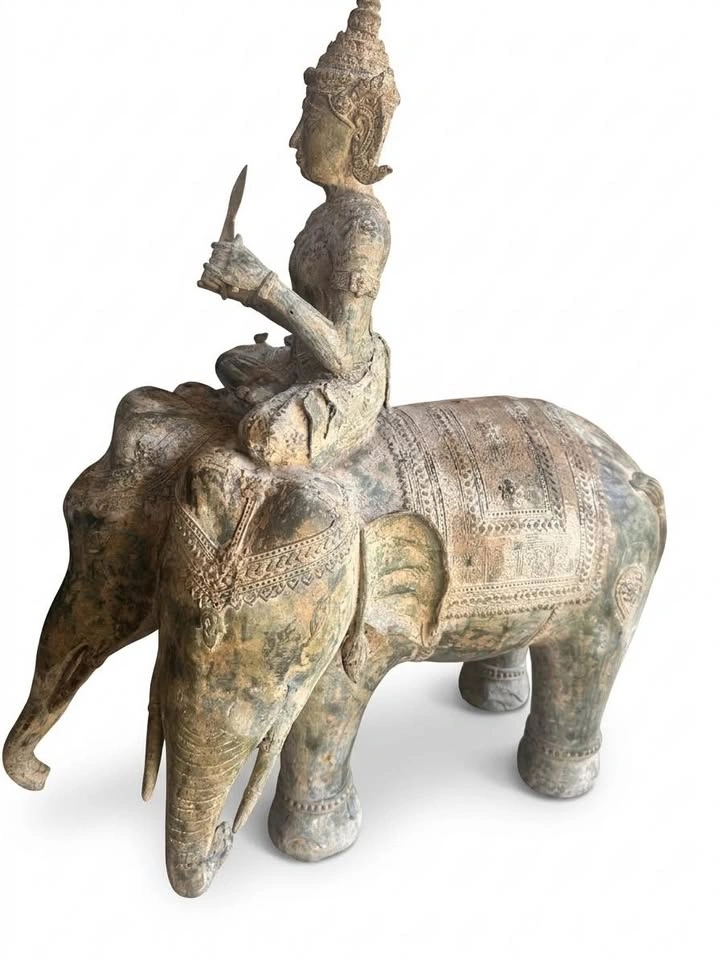 Heavy Vintage Bronze Three-Headed Elephant Statue (Erawan / Indr - photo 2