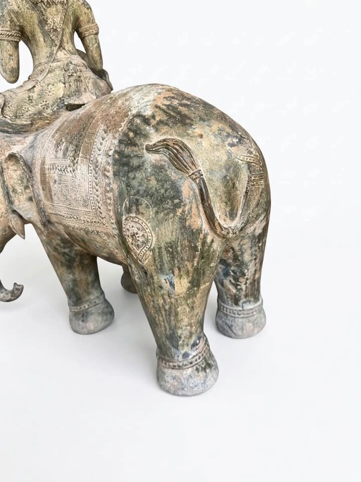 Heavy Vintage Bronze Three-Headed Elephant Statue (Erawan / Indr - photo 3