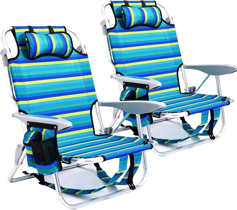 Set of 2 Striped Backpack Beach Chairs