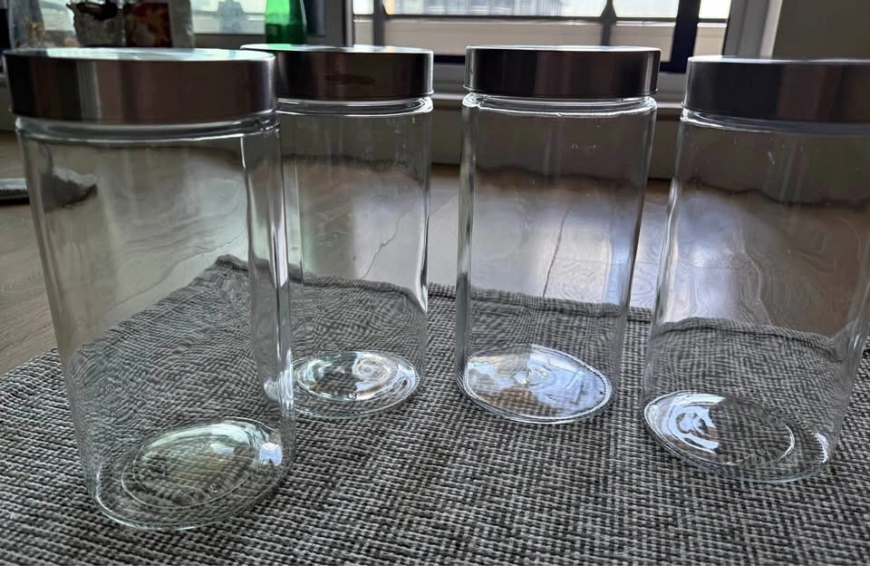 Set of 6 Glass Storage Canisters with Stainless Steel Lids