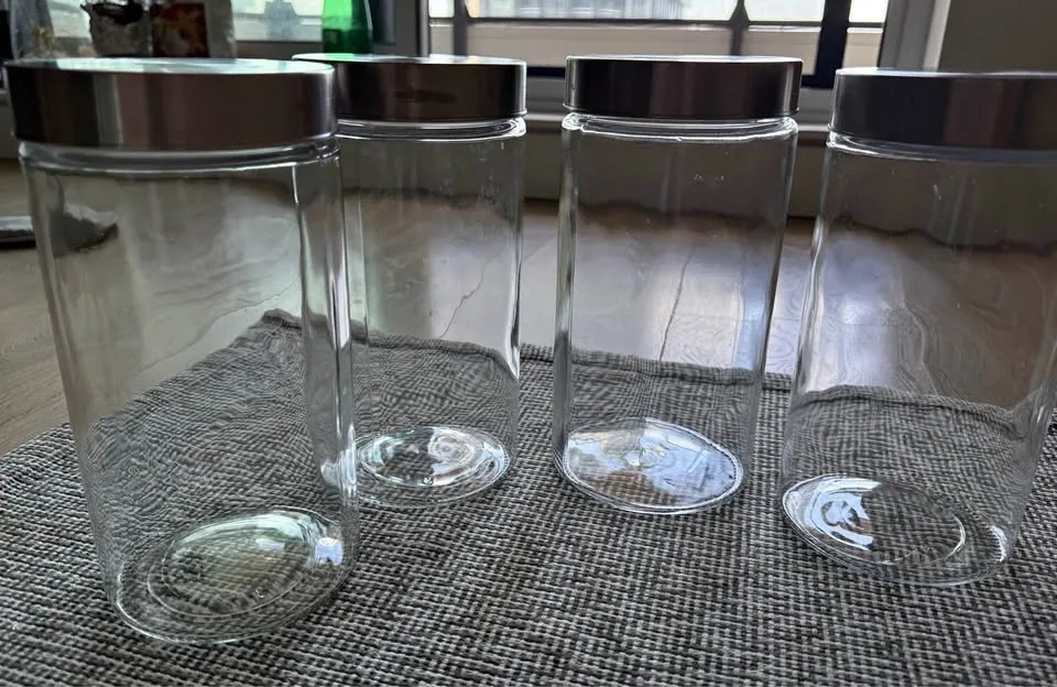 Set of 6 Glass Storage Canisters with Stainless Steel Lids