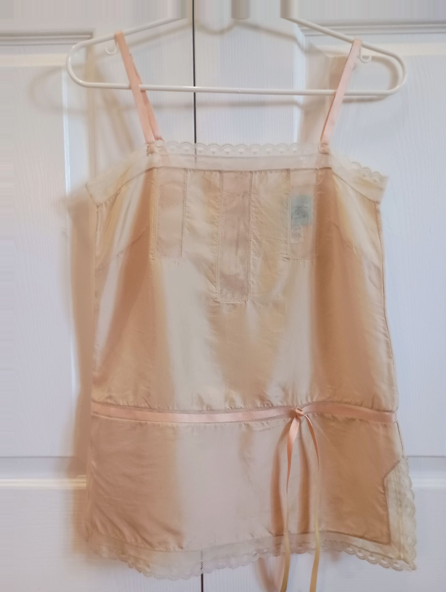 Kimchi & Blue 100% Silk Slip Tank with Mesh Panels & Lace Trim