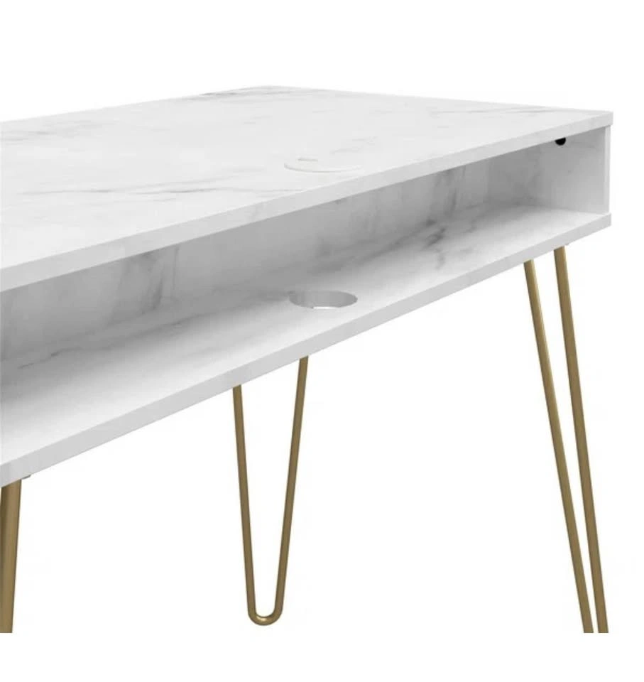 White Marble Writing Desk / Makeup Vanity (Gold Legs) - photo 5