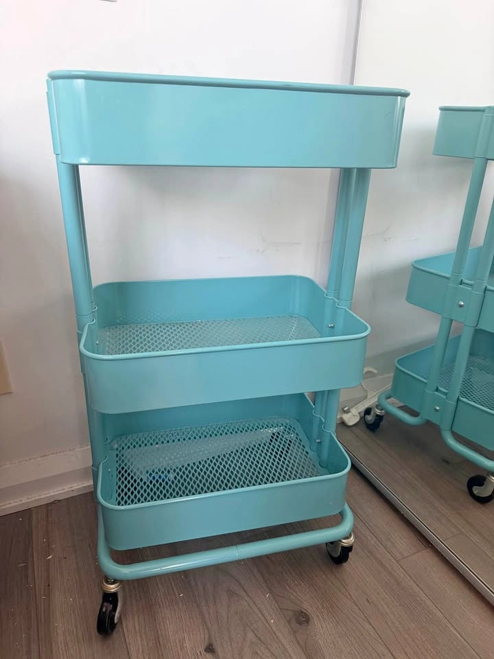 Three-Tier Rolling Storage Cart – Turquoise