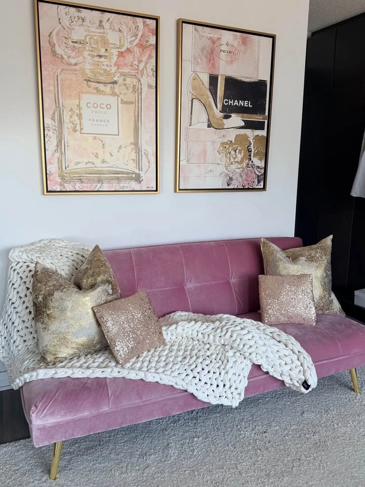Pink Velvet Sofa Bed - photo 2