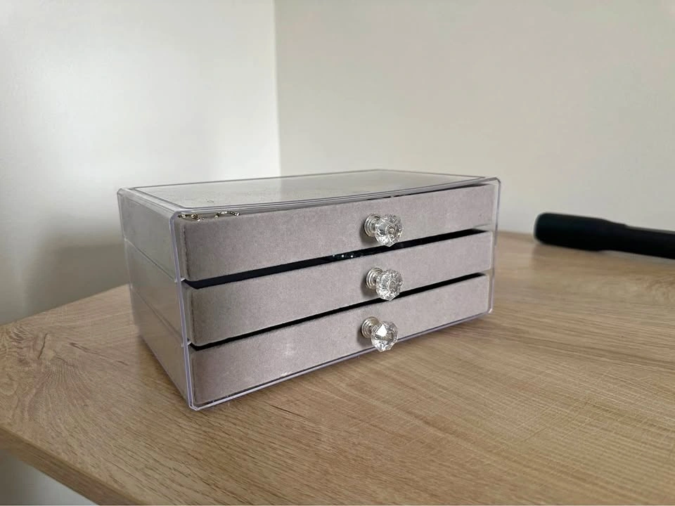 Clear Acrylic 3-Drawer Jewelry Box with Velvet Lining