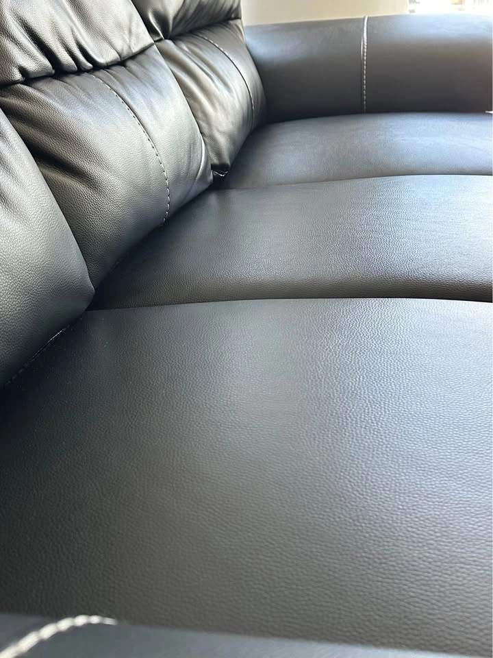 Black Imitation Leather 3-Seat Sofa with Contrast Stitching - photo 5