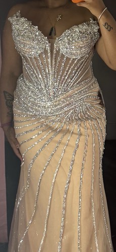 Strapless Sweetheart Nude/Silver Rhinestone Sequin Mermaid Long - photo 2