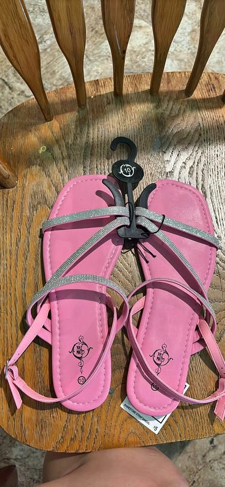 Pink rhinestone strap sandals
