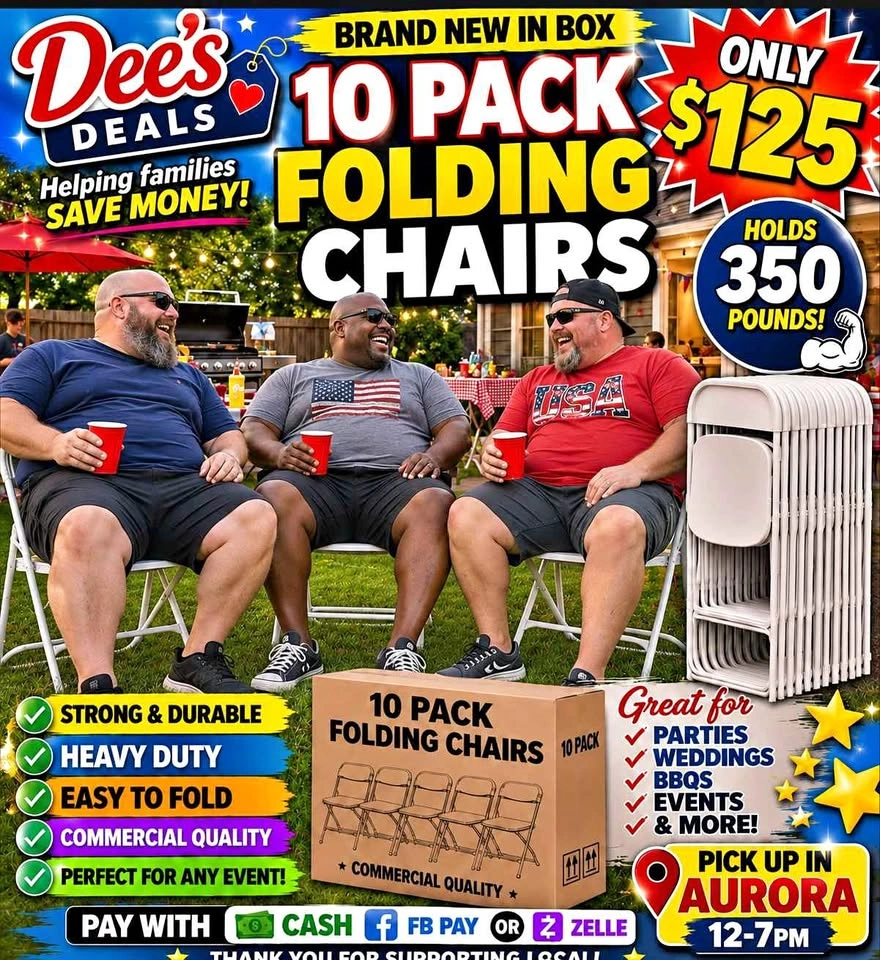 10 pack folding chairs BRAND NEW IN BOX ONLY $125
