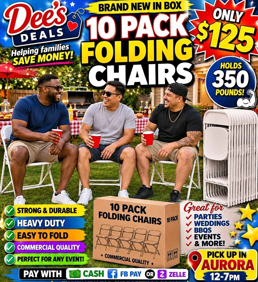 10 pack folding chairs BRAND NEW IN BOX ONLY $125