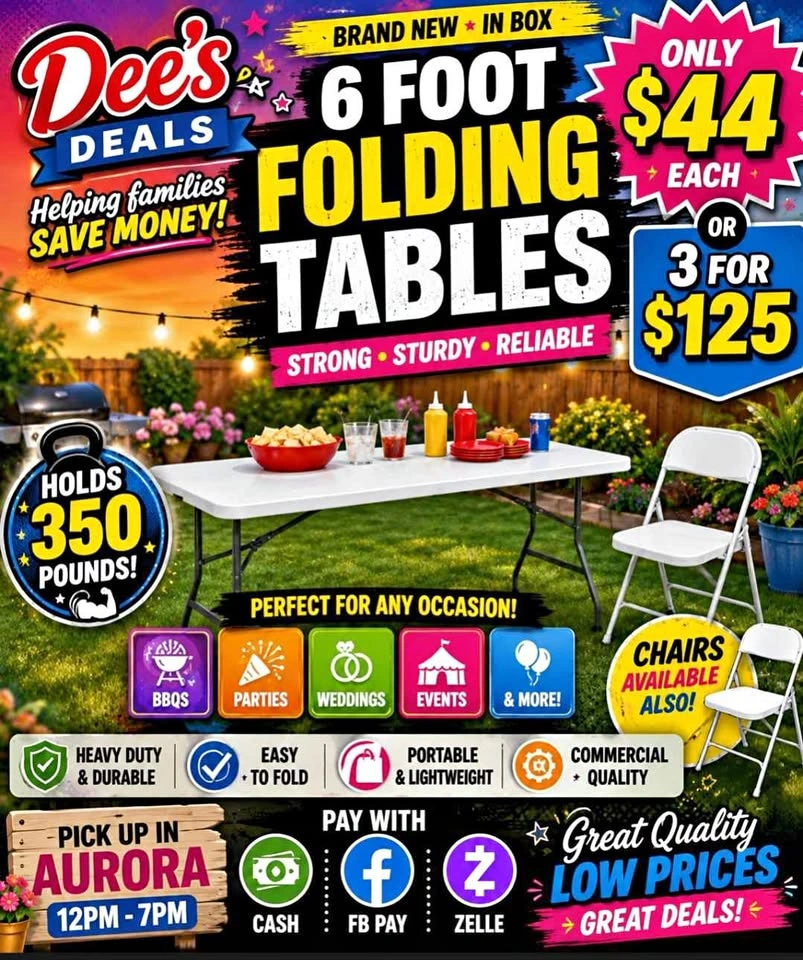 6 foot folding tables BRAND NEW IN BOX ONLY $44