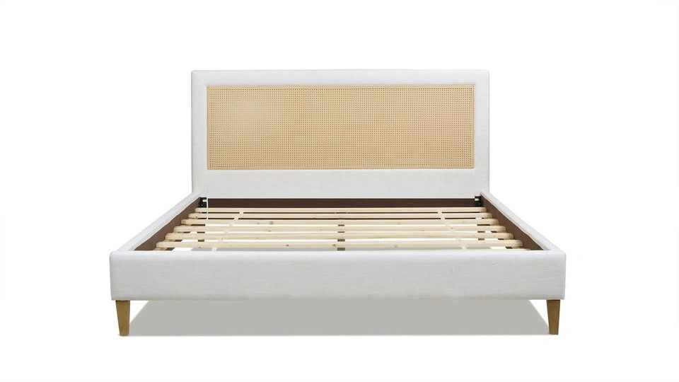 Haley Upholstered Cane-Back Platform Bed, Queen, Snow White - photo 2