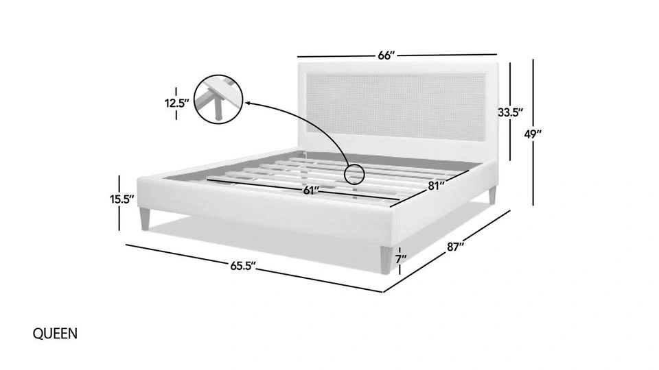 Haley Upholstered Cane-Back Platform Bed, Queen, Snow White - photo 3