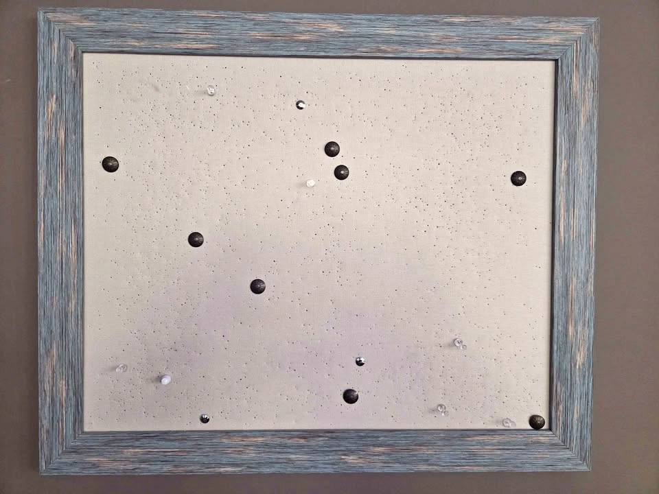 Large Linen Fabric Cork Board - Distressed Blue Wood Frame