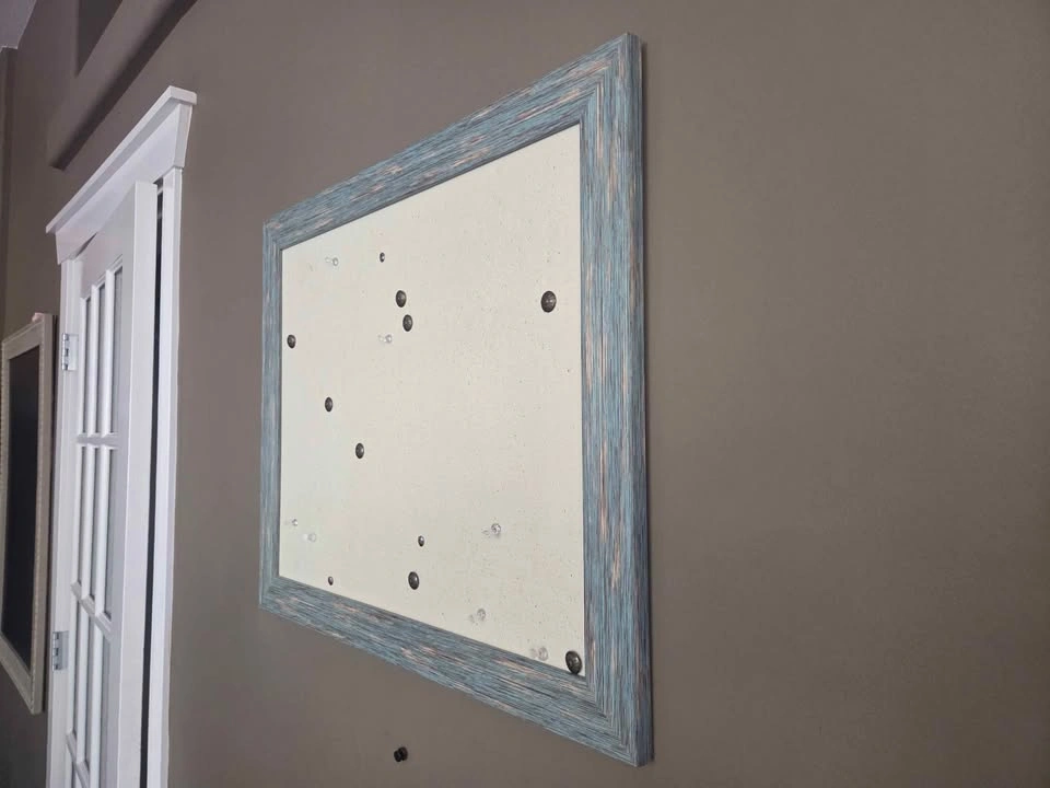 Large Linen Fabric Cork Board - Distressed Blue Wood Frame - photo 3