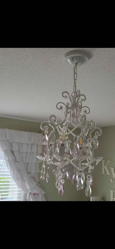 Designer Pink/White Crystal Mini-Chandelier w/ Glass Butterflies - photo 2