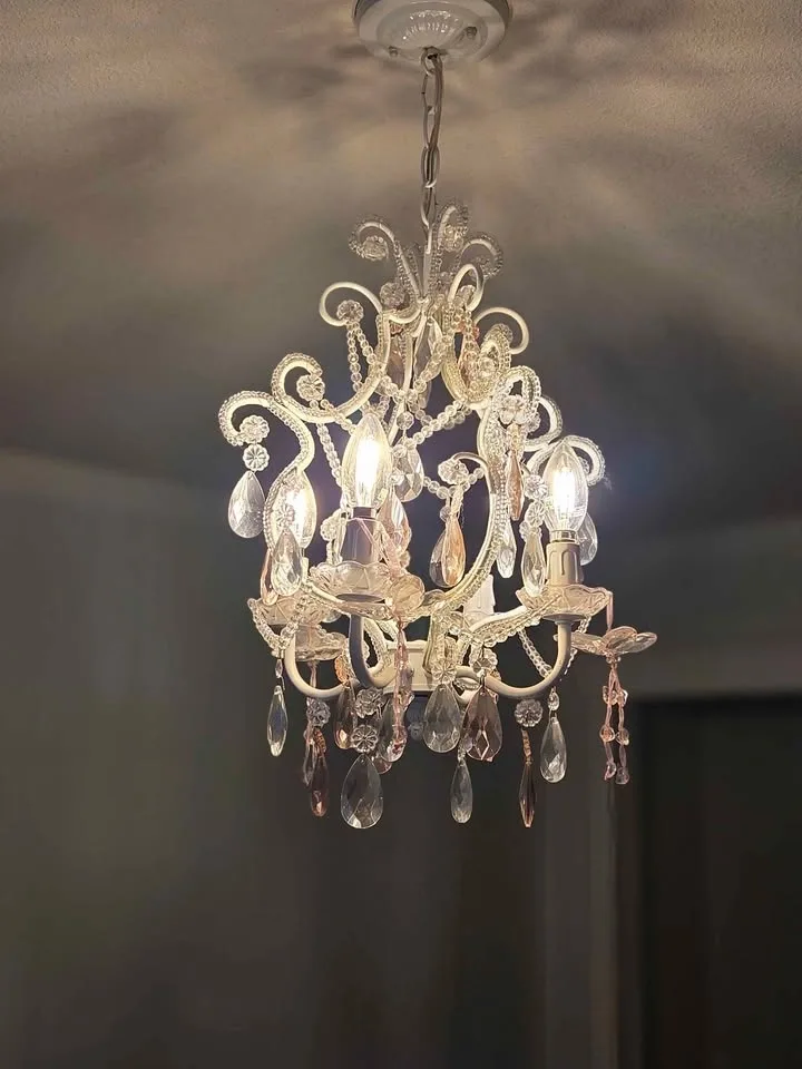 Designer Pink/White Crystal Mini-Chandelier w/ Glass Butterflies - photo 3
