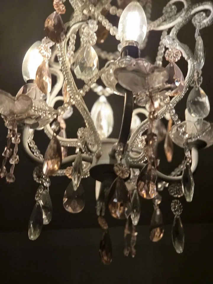 Designer Pink/White Crystal Mini-Chandelier w/ Glass Butterflies - photo 4