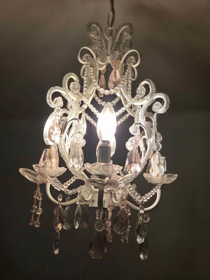 Designer Pink/White Crystal Mini-Chandelier w/ Glass Butterflies - photo 5