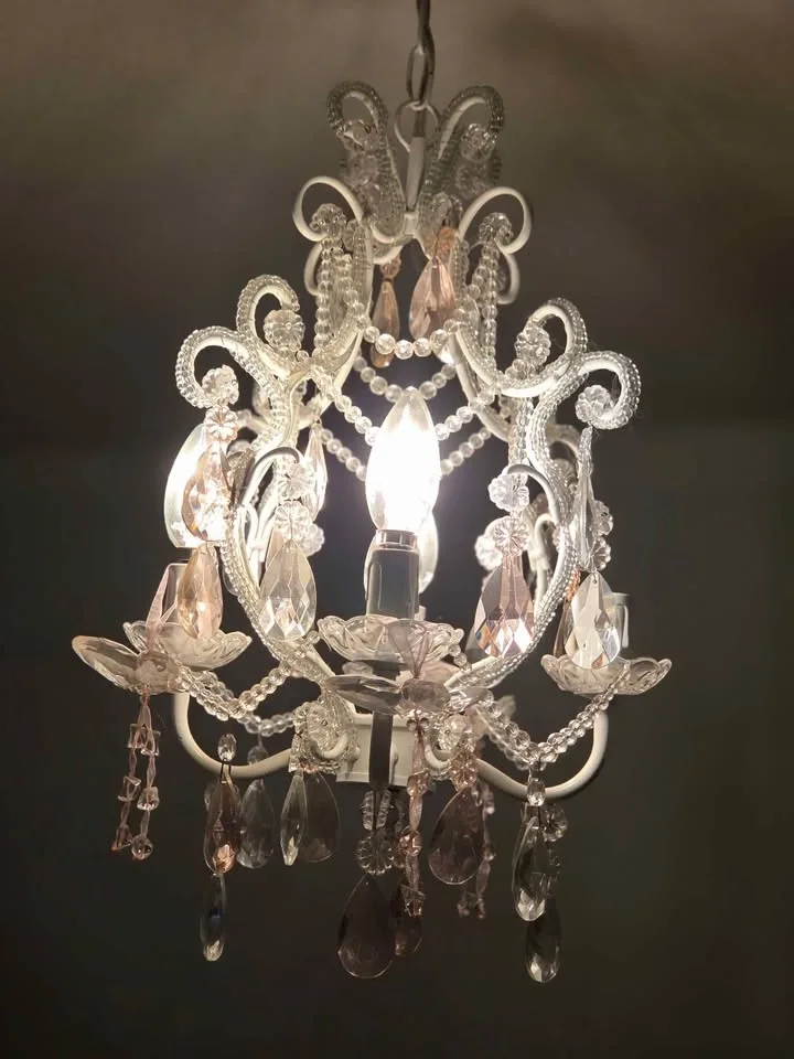 Designer Pink/White Crystal Mini-Chandelier w/ Glass Butterflies - photo 5
