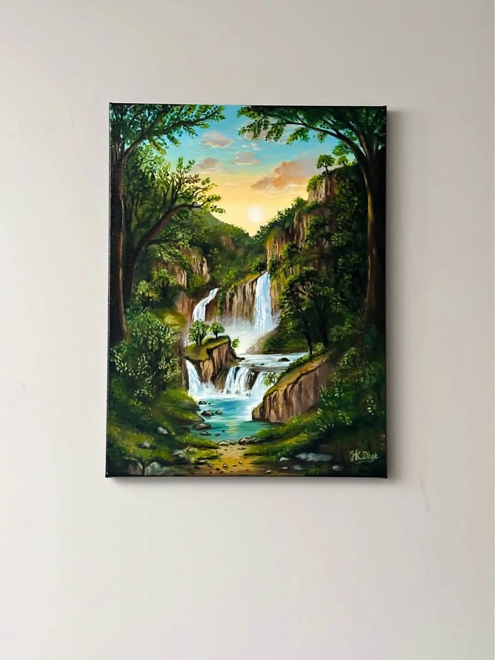 Original handmade waterfall acrylic painting