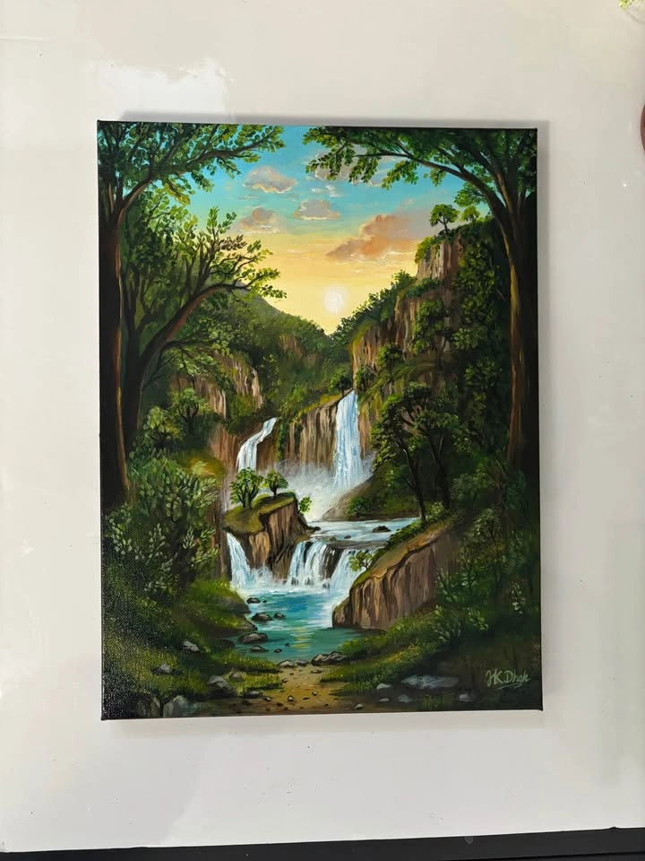 Original handmade waterfall acrylic painting - photo 2