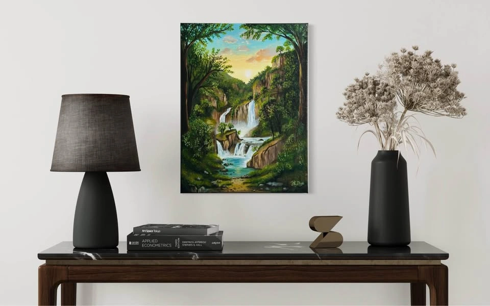 Original handmade waterfall acrylic painting - photo 3