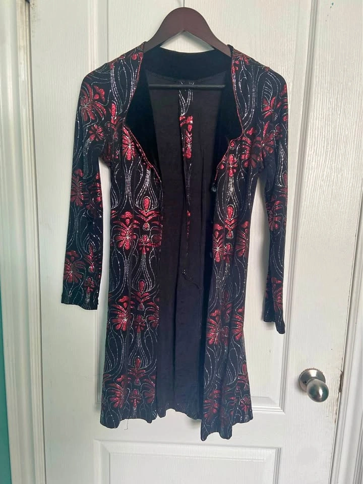 Medium Black and Red Glitter Long Cardigan Duster